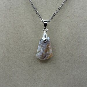 Ocean Jasper Pendant Necklace on Silver Stainless Steel Chain